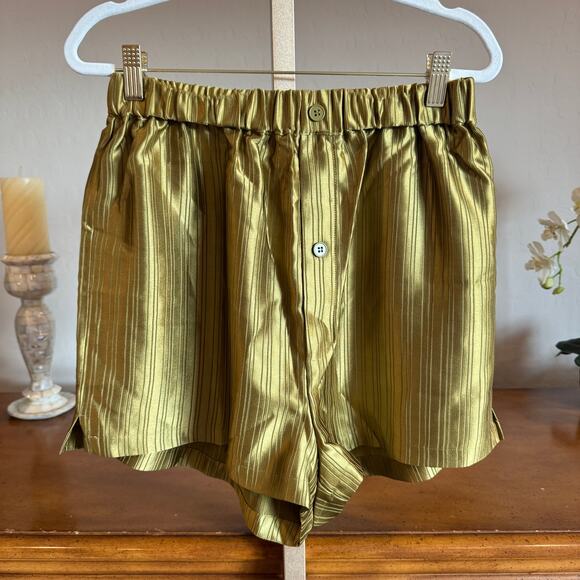 Atoir Pants - Atoir Sana Metallic Jacquard Satin Shorts Antique Gold Medium